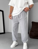 INCE KUMAŞ BELI LASTIKLI GRI PANTOLON