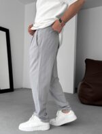 INCE KUMAŞ BELI LASTIKLI GRI PANTOLON - Görsel 2