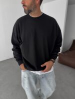BASIC BISIKLET YAKA SIYAH SWEATSHIRT