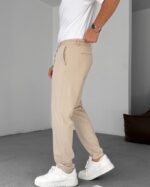 SLIM FIT BELI LASTIKLI ŞIK BEJ PANTOLON - Görsel 3