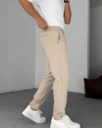 SLIM FIT BELI LASTIKLI ŞIK BEJ PANTOLON - Görsel 2