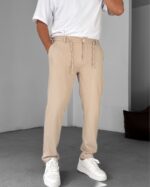 SLIM FIT BELI LASTIKLI ŞIK BEJ PANTOLON