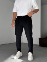 SLIM FIT BELI LASTIKLI ŞIK SIYAH PANTOLON - Görsel 4