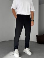 SLIM FIT BELI LASTIKLI ŞIK SIYAH PANTOLON - Görsel 3