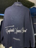 YARIM FERMUAR YIKAMALI BASKILI LACIVERT SWEATSHIRT