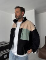 PELUŞ DIK YAKA BIYELI CEPLI SIYAH CEKET - Görsel 2