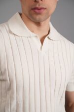 POLO YAKA FİTİLLİ KADİFE BEYAZ TRIKO