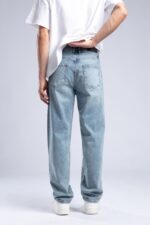 BAGGY FIT YAZI NAKIŞLI BUZ MAVI KOT PANTOLON - Görsel 3