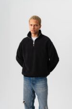 YARIM FERMUAR PELUŞ KUMAŞ SIYAH SWEATSHIRT - Görsel 3