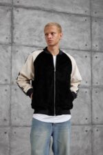 ŞERITLI SIYAH KREM KADIFE CEKET