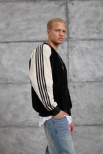 ŞERITLI SIYAH KREM KADIFE CEKET - Görsel 2