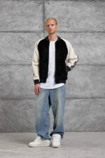 ŞERITLI SIYAH KREM KADIFE CEKET - Görsel 3