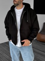 BASIC SIYAH FERMUARLI HOODIE