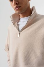 YARIM FERMUAR PELUŞ KUMAŞ KREM SWEATSHIRT - Görsel 2