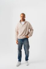 YARIM FERMUAR PELUŞ KUMAŞ KREM SWEATSHIRT - Görsel 4