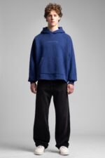 MINIMAL YAZI LACIVERT CROPPED HOODIE - Görsel 2