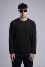 BASKILI SIYAH UZUN KOLLU TIŞÖRT - Görsel 3