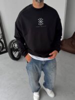ETNIK PATCH BASKILI SIYAH SWEATSHIRT - Görsel 2