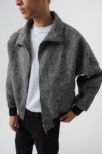 KIRÇILLI SIYAH BOMBER CEKET - Görsel 2