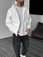 BASIC BEYAZ FERMUARLI HOODIE - Görsel 2