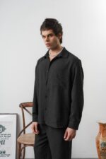 CEPLI SIYAH KETEN GÖMLEK - Görsel 4