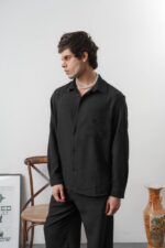 CEPLI SIYAH KETEN GÖMLEK