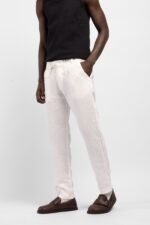 REGULAR FIT %100 KETEN BEYAZ PANTOLON - Görsel 2
