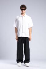 BAGGY FIT %100 KETEN SIYAH PANTOLON - Görsel 4