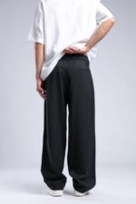 BAGGY FIT %100 KETEN SIYAH PANTOLON - Görsel 2