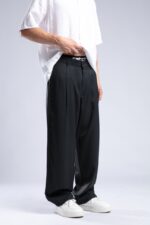 BAGGY FIT %100 KETEN SIYAH PANTOLON - Görsel 3