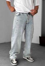 BAGGY FIT BUZ MAVI YIRTIKLI KOT PANTOLON