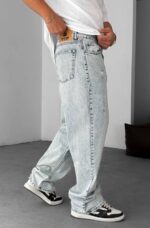 BAGGY FIT BUZ MAVI YIRTIKLI KOT PANTOLON - Görsel 2