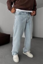 BAGGY FIT BUZ MAVI KOT PANTOLON