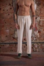 REGULAR FIT EKRU KETEN PANTOLON