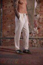 REGULAR FIT EKRU KETEN PANTOLON - Görsel 3