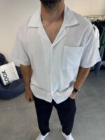 YAZI NAKIŞLI BEYAZ GÖMLEK