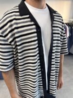 KALIN ÇIZGI DESENLI KISA KOLLU GÖMLEK