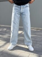 BAGGY FIT BUZ MAVI YIRTIKLI KOT PANTOLON - Görsel 2