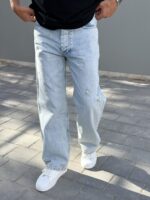 BAGGY FIT BUZ MAVI YIRTIKLI KOT PANTOLON