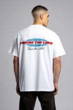 PRAISE THE LORD KABARTMA BASKI BEYAZ TSHIRT