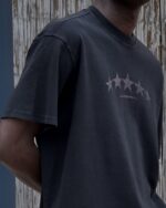 YILDIZ PARLAK BASKI YIKAMALI SIYAH TSHIRT - Görsel 2