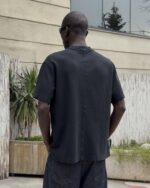 YILDIZ PARLAK BASKI YIKAMALI SIYAH TSHIRT - Görsel 3