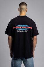 PRAISE THE LORD KABARTMA BASKI SIYAH TSHIRT