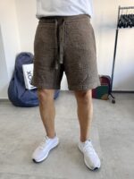 MUSLIN KUMAŞ JAKARLI KAHVERENGI ŞORT - Görsel 3