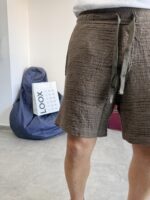 MUSLIN KUMAŞ JAKARLI KAHVERENGI ŞORT - Görsel 2