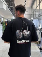 KIRAZ NAKIŞ & BASKILI SIYAH TSHIRT - Görsel 3